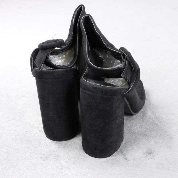 So Me Velma Black Suede Peep Toe Booties Women’s 5.5 Chunky Heel Ankle Shoes - Picture 8 of 12